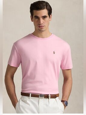 NWT Polo Ralph Lauren Pink Classic Fit Soft Cotton Crewneck T-Shirt Mens Sz L.